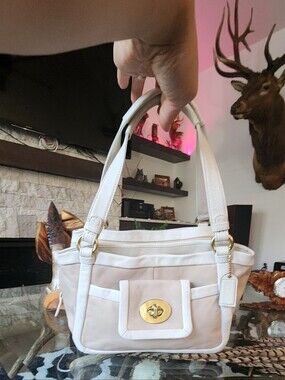Coach Cream and White Shoulder Bag with Gold Hardware